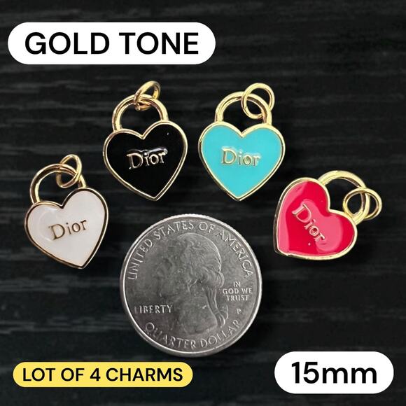 Lot of 4 CD Heart Gold Tone Zipper Pull Button Charms 15mm - Picture 1 of 1